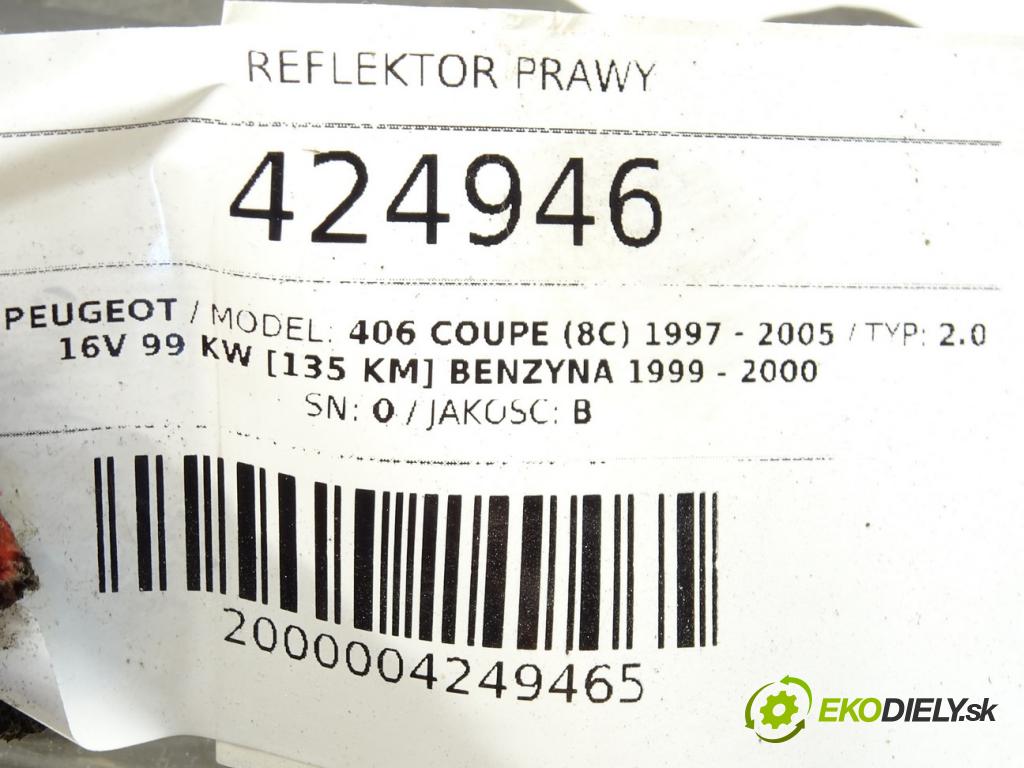 PEUGEOT 406 coupe (8C) 1997 - 2005    2.0 16V 99 kW [135 KM] benzyna 1999 - 2000  Svetlomet pravy 89100533DX (Pravé)