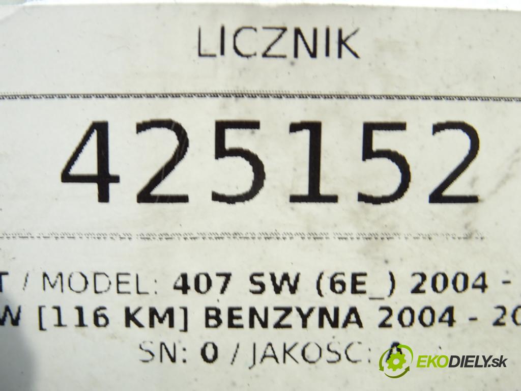 PEUGEOT 407 SW (6E_) 2004 - 2011    1.8 85 kW [116 KM] benzyna 2004 - 2005  Prístrojovka 9658137080 (Prístrojové dosky, displeje)