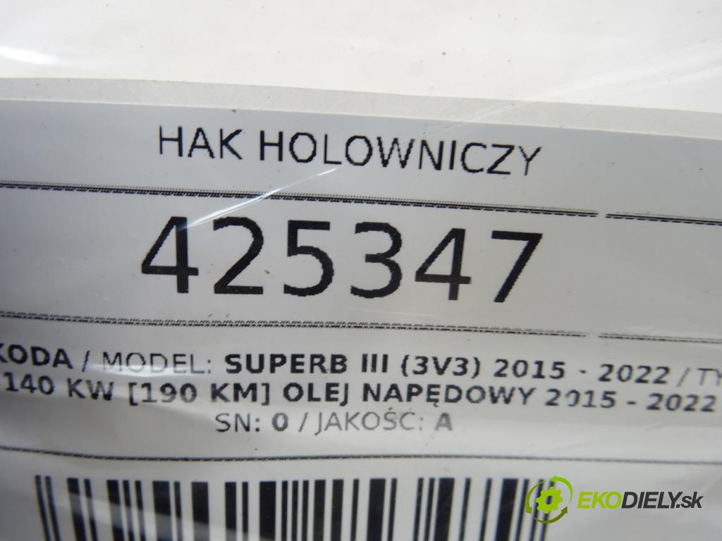 SKODA SUPERB III (3V3) 2015 - 2022    2.0 TDI 140 kW [190 KM] olej napędowy 2015 - 2022  Hák tažné zařízení 3V9803881A