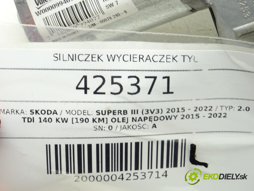 SKODA SUPERB III (3V3) 2015 - 2022    2.0 TDI 140 kW [190 KM] olej napędowy 2015 - 2022  Motorček stieračov zad 3V9955711 (Ostatné)