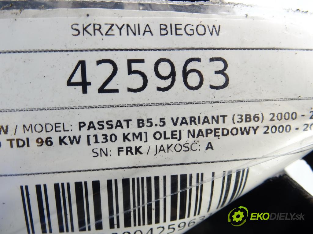 VW PASSAT B5.5 Variant (3B6) 2000 - 2005    1.9 TDI 96 kW [130 KM] olej napędowy 2000 - 2005  Prevodovka FRK (Prevodovky)
