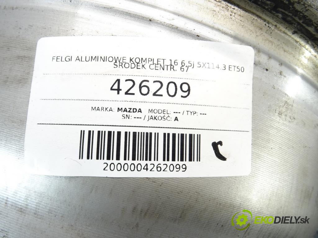 MAZDA ---    ---  disky hliníkové 16 6,5J 5X114,3 ET50 stred CENTR. 67