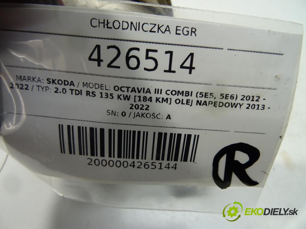 SKODA OCTAVIA III Combi (5E5, 5E6) 2012 - 2022    2.0 TDI RS 135 kW [184 KM] olej napędowy 2013 - 20  Chladič EGR 04L131512BQ (EGR ventily)