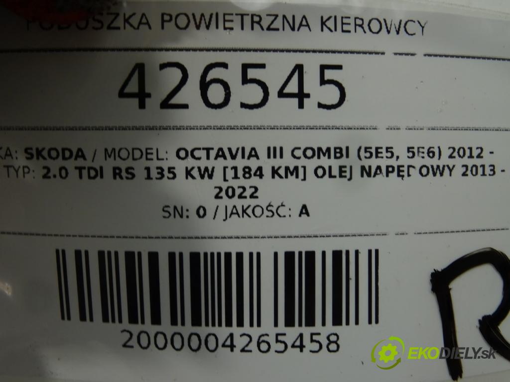 SKODA OCTAVIA III Combi (5E5, 5E6) 2012 - 2022    2.0 TDI RS 135 kW [184 KM] olej napędowy 2013 - 20  AirBag volantu 3V0880201A (Airbagy)