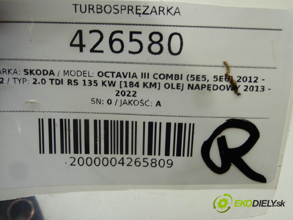 SKODA OCTAVIA III Combi (5E5, 5E6) 2012 - 2022    2.0 TDI RS 135 kW [184 KM] olej napędowy 2013 - 20  Turbodúchadlo,turbo 04L253010H (Turbodúchadlá (kompletné))