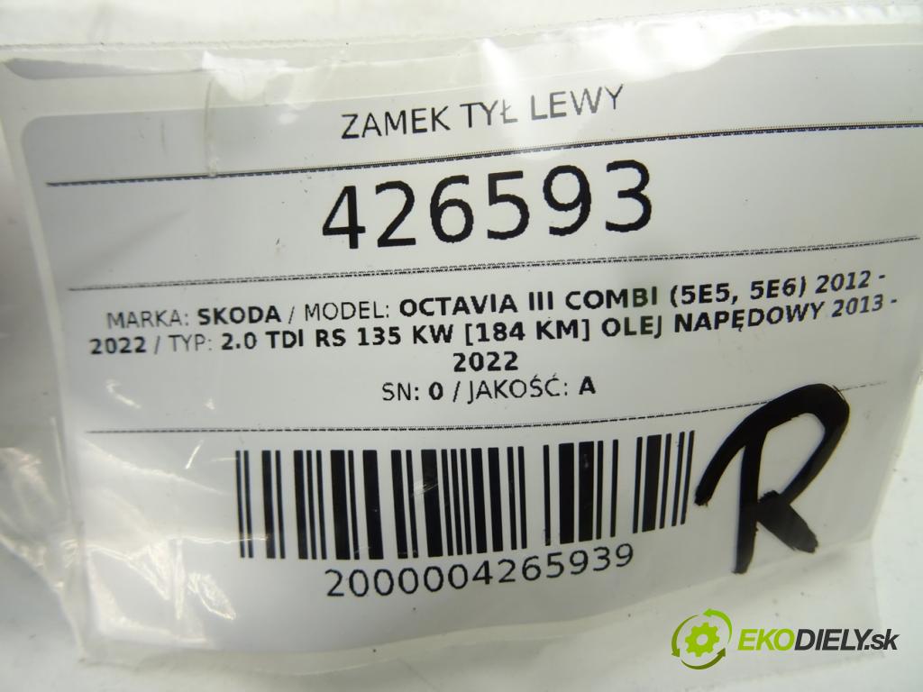SKODA OCTAVIA III Combi (5E5, 5E6) 2012 - 2022    2.0 TDI RS 135 kW [184 KM] olej napędowy 2013 - 20  zámok zadní část levý 5E0839015B