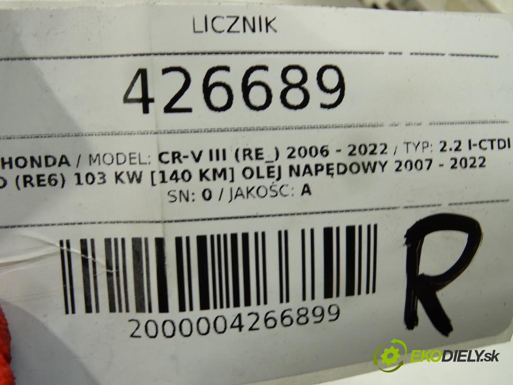 HONDA CR-V III (RE_) 2006 - 2022    2.2 i-CTDi 4WD (RE6) 103 kW [140 KM] olej napędowy  Prístrojovka HR0359476 (Prístrojové dosky, displeje)