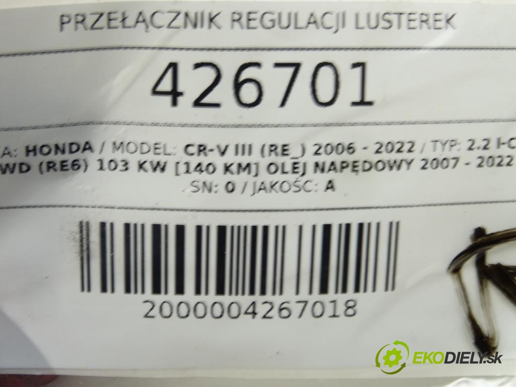 HONDA CR-V III (RE_) 2006 - 2022    2.2 i-CTDi 4WD (RE6) 103 kW [140 KM] olej napędowy  Prepínač nastavenia spätných zrkadiel M33212 (Prepínače, spínače, tlačidlá a ovládače kúrenia)