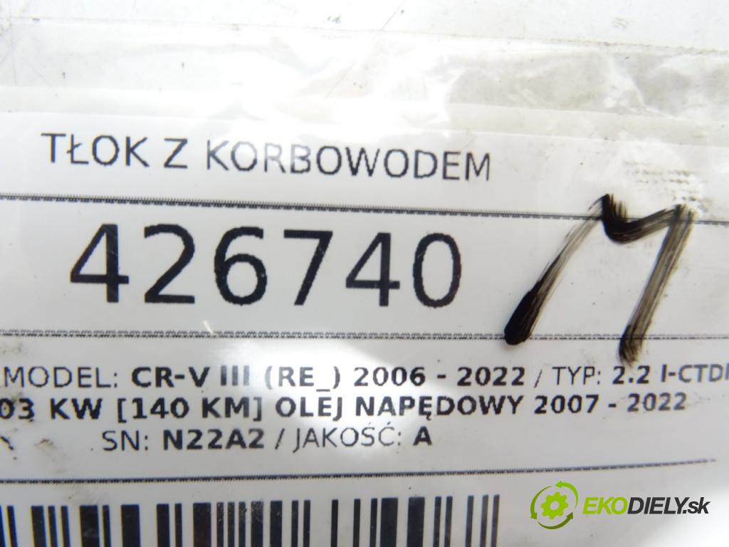 HONDA CR-V III (RE_) 2006 - 2022    2.2 i-CTDi 4WD (RE6) 103 kW [140 KM] olej napędowy  PIEST: ojnica N22A2 (Piesty)