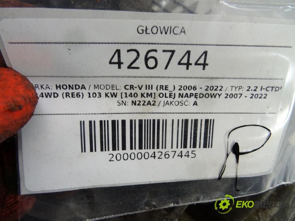 HONDA CR-V III (RE_) 2006 - 2022    2.2 i-CTDi 4WD (RE6) 103 kW [140 KM] olej napędowy  Hlava valcov N22A2 (Hlavy valcov)