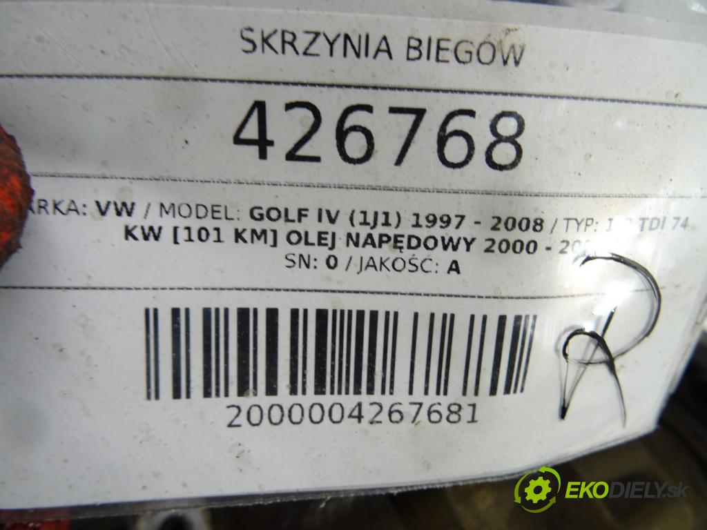 VW GOLF IV (1J1) 1997 - 2008    1.9 TDI 74 kW [101 KM] olej napędowy 2000 - 2005  Prevodovka GGV (Prevodovky)