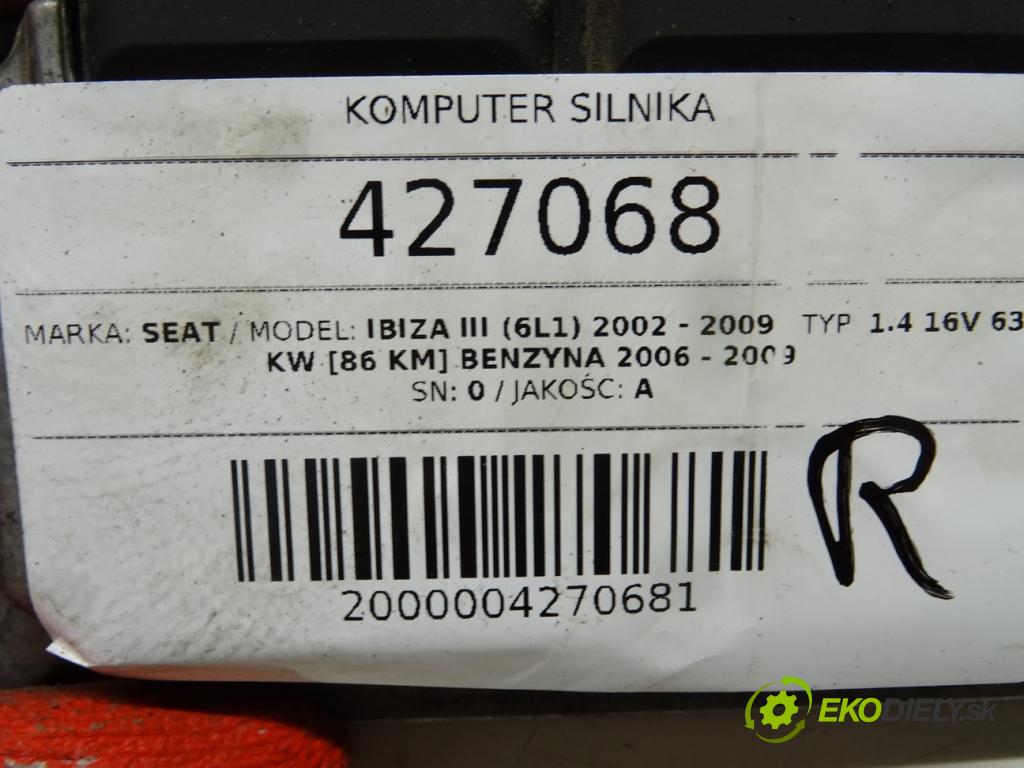 SEAT IBIZA III (6L1) 2002 - 2009    1.4 16V 63 kW [86 KM] benzyna 2006 - 2009  riadiaca jednotka Motor 03C906024H (Riadiace jednotky)