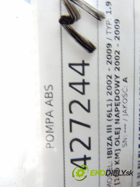 SEAT IBIZA III (6L1) 2002 - 2009    1.9 TDI 74 kW [100 KM] olej napędowy 2002 - 2009  Pumpa ABS 0265800003 (Pumpy ABS)