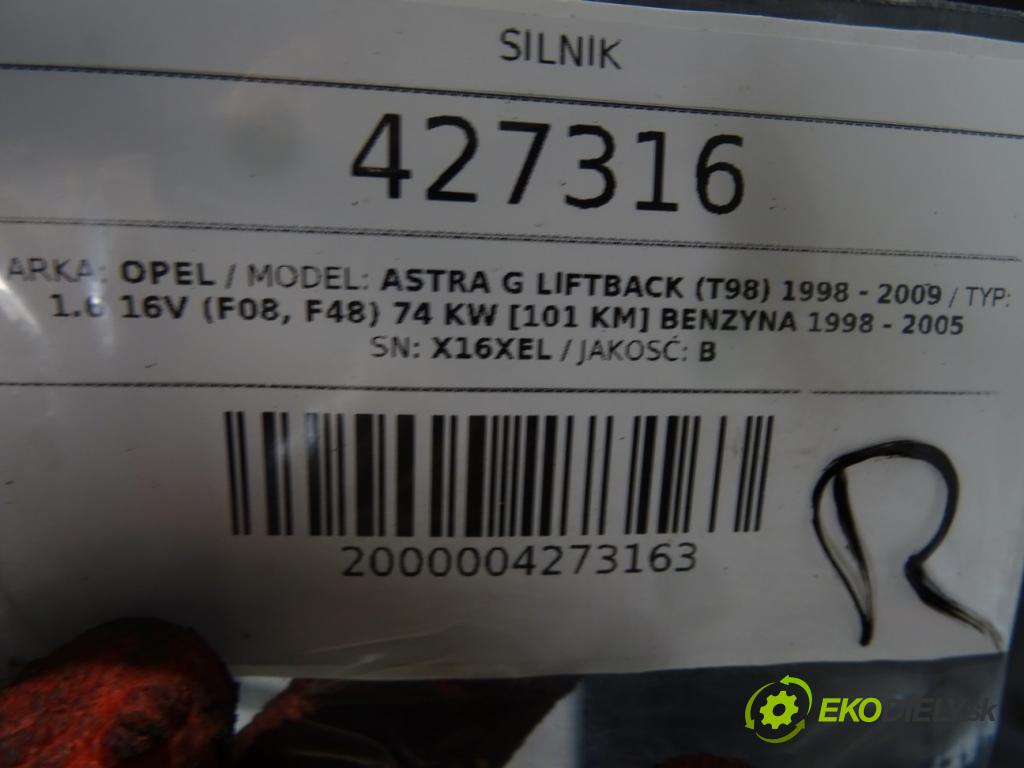OPEL ASTRA G liftback (T98) 1998 - 2009    1.6 16V (F08, F48) 74 kW [101 KM] benzyna 1998 - 2  motor X16XEL (Motory (kompletní))