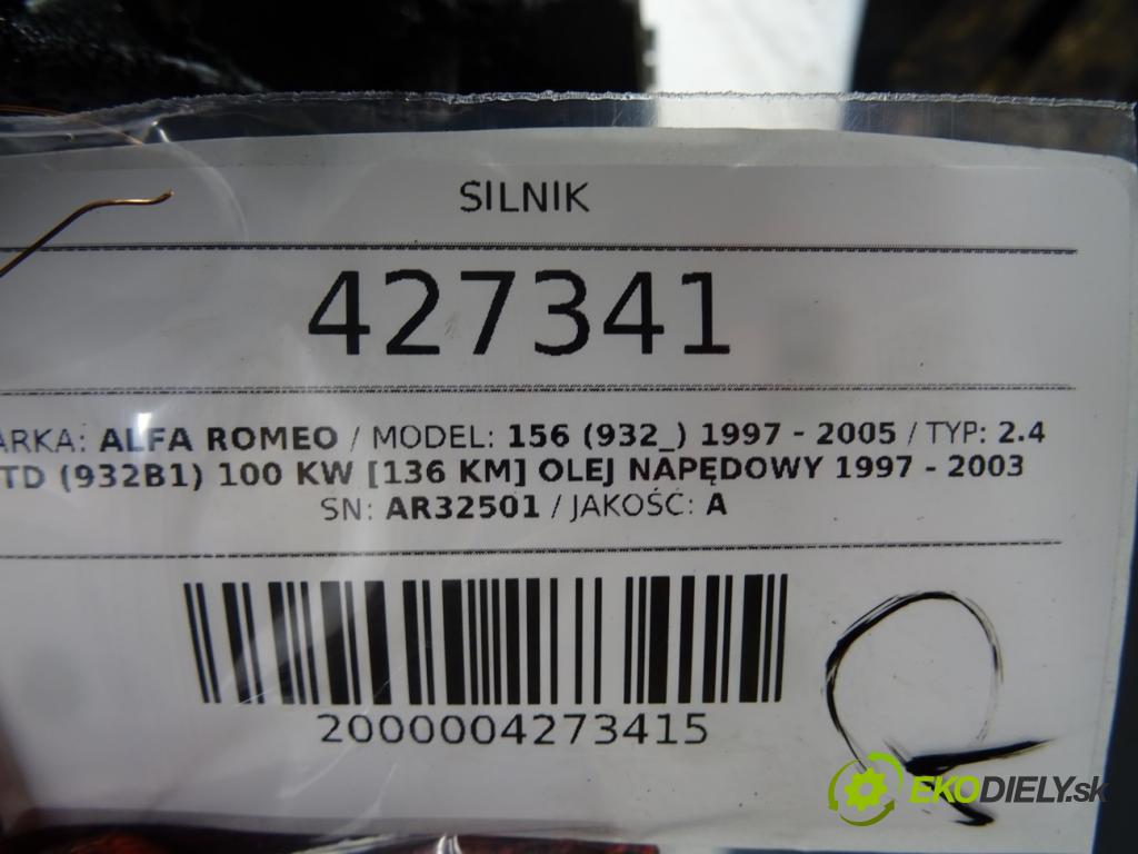 ALFA ROMEO 156 (932_) 1997 - 2005    2.4 JTD (932B1) 100 kW [136 KM]   motor AR32501 (Motory (kompletní))