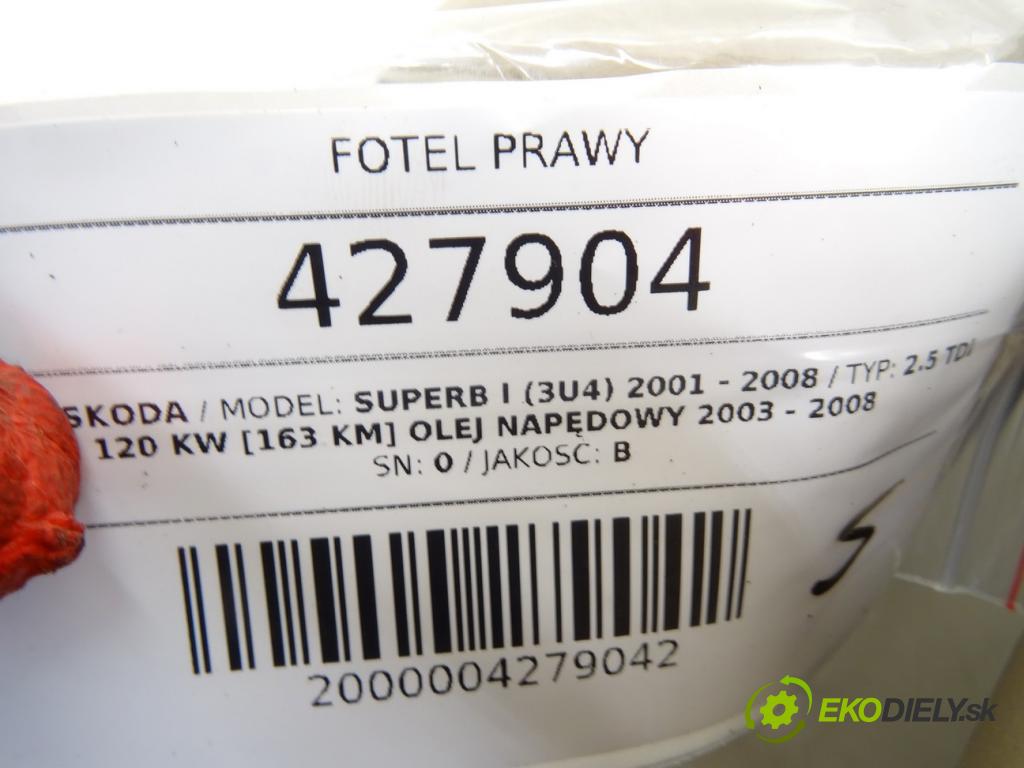 SKODA SUPERB I (3U4) 2001 - 2008    2.5 TDI 120 kW [163 KM] olej napędowy 2003 - 2008  Sedadlo pravy  (Sedačky, sedadlá)