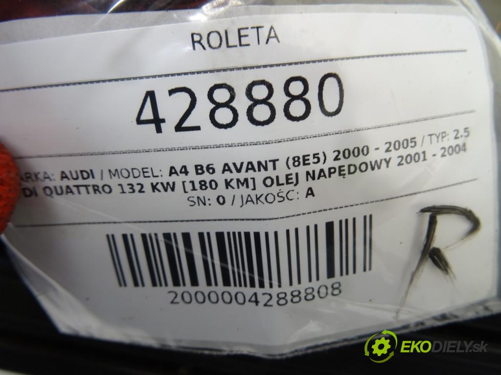 AUDI A4 B6 Avant (8E5) 2000 - 2005    2.5 TDI quattro 132 kW [180 KM] olej napędowy 2001  Roleta  (Rolety kufra)