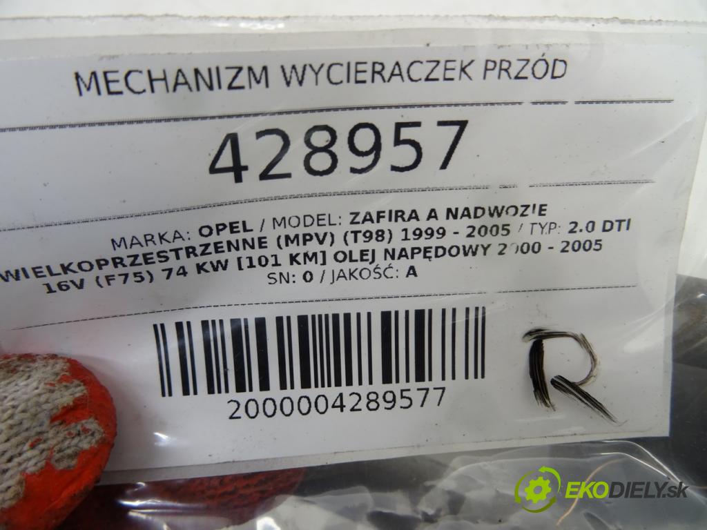 OPEL ZAFIRA A nadwozie wielkoprzestrzenne (MPV) (T98) 1999 - 2005    2.0 DTI 16V (F75) 74 kW [101 KM] olej napędowy 200  Mechanizmus stieračov predný  (Motorčeky stieračov predné)