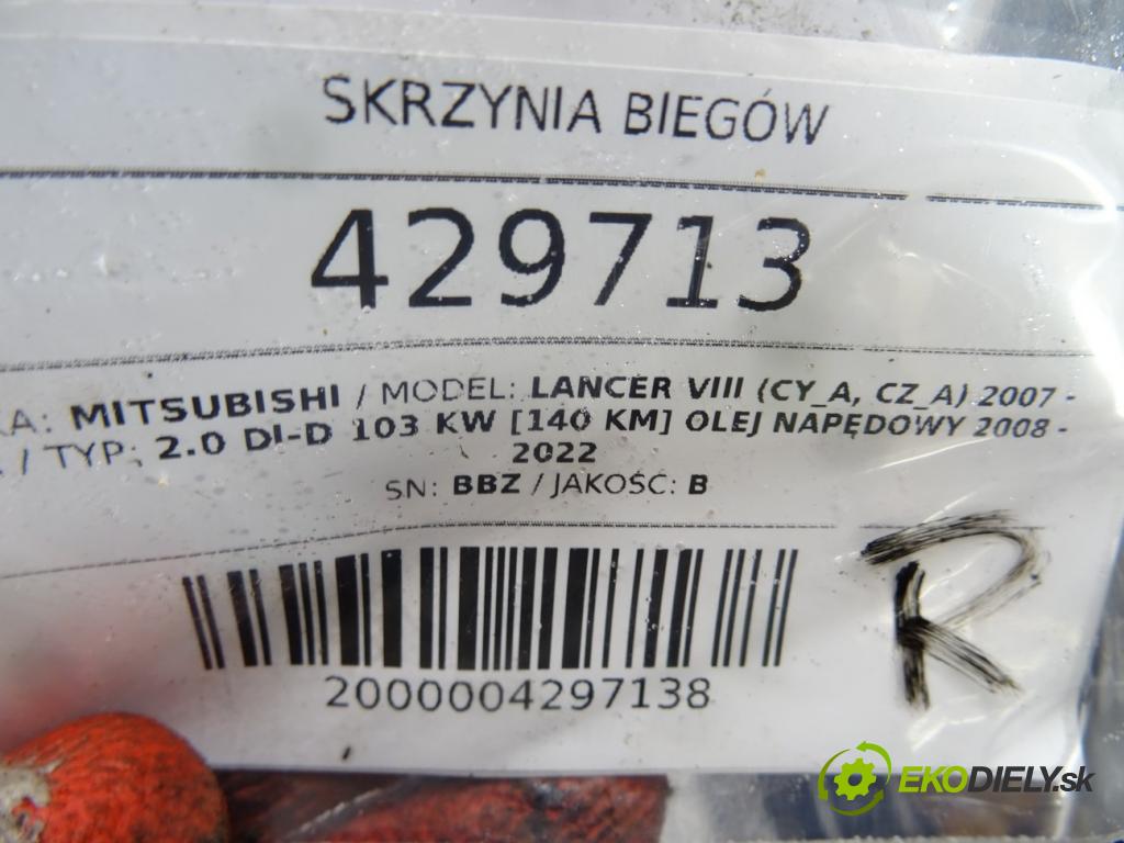 MITSUBISHI LANCER VIII (CY_A, CZ_A) 2007 - 2022    2.0 DI-D 103 kW [140 KM] olej napędowy 2008 - 2022  Prevodovka BBZ (Prevodovky)