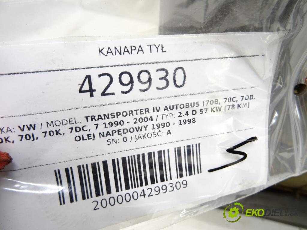 VW TRANSPORTER IV Autobus (70B, 70C, 7DB, 7DK, 70J, 70K, 7DC, 7 1990 - 2004    2.4 D 57 kW [78 KM] olej napędowy 1990 - 1998  Sedadlo zad  (Sedačky, sedadlá)
