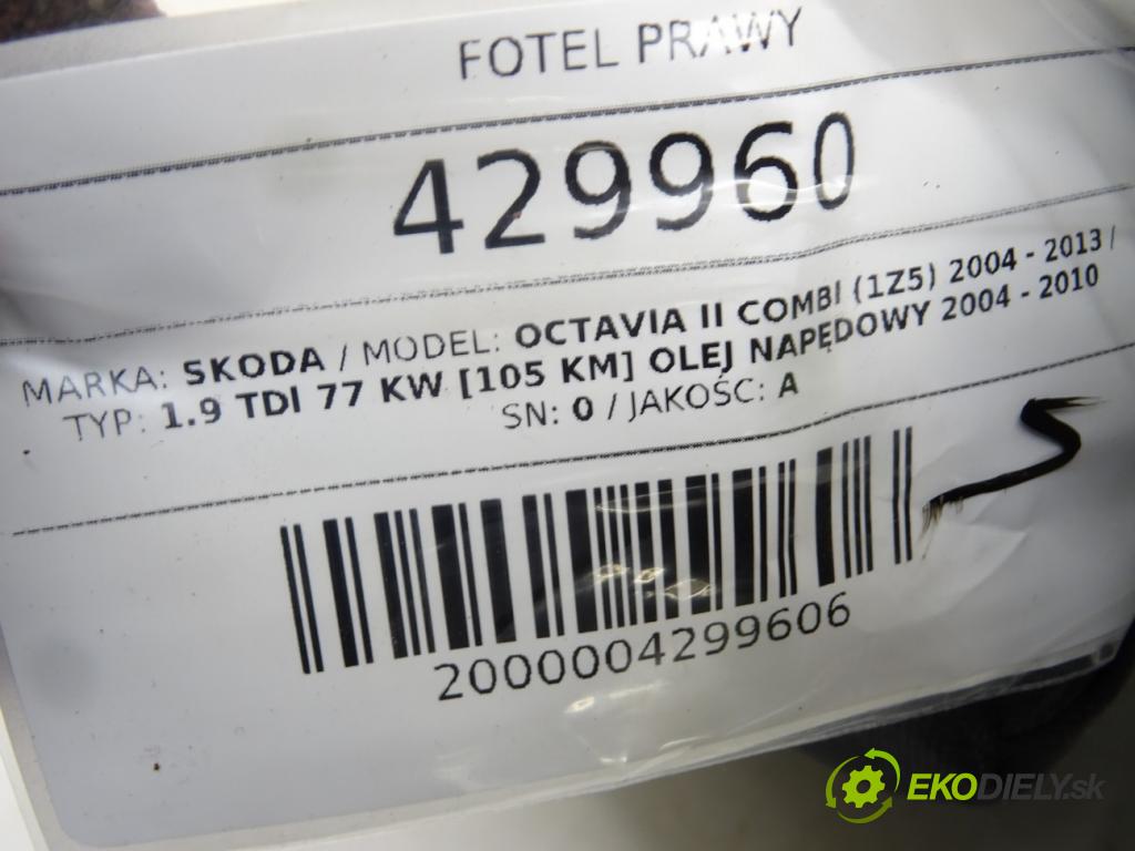 SKODA OCTAVIA II Combi (1Z5) 2004 - 2013    1.9 TDI 77 kW [105 KM] olej napędowy 2004 - 2010  Sedadlo pravy  (Sedačky, sedadlá)