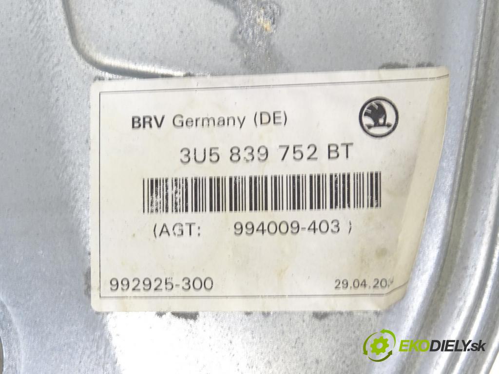 SKODA SUPERB I (3U4) 2001 - 2008    1.9 TDI 96 kW [130 KM] olej napędowy 2001 - 2008  mechanismus okna zadní část pravý 3U5839752BT