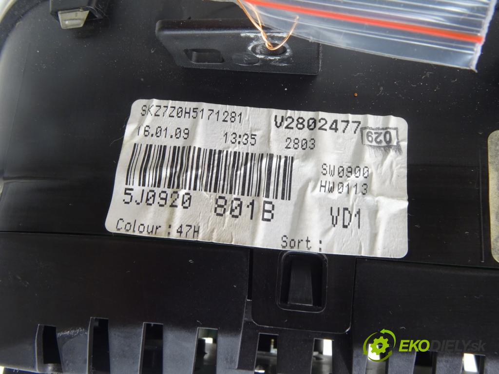 SKODA FABIA II Combi (545) 2007 - 2014    1.2 LPG 51 kW [69 KM] Benzyna / gaz samochodowy (L  Prístrojovka 5J0920801B (Prístrojové dosky, displeje)