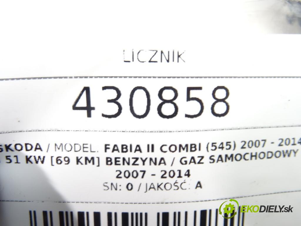 SKODA FABIA II Combi (545) 2007 - 2014    1.2 LPG 51 kW [69 KM] Benzyna / gaz samochodowy (L  Prístrojovka 5J0920801B (Prístrojové dosky, displeje)
