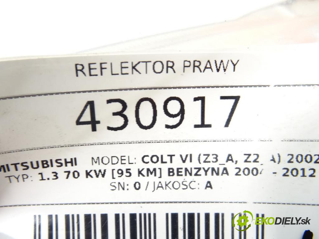 MITSUBISHI COLT VI (Z3_A, Z2_A) 2002 - 2012    1.3 70 kW [95 KM] benzyna 2004 - 2012  Svetlomet pravy  (Pravé)