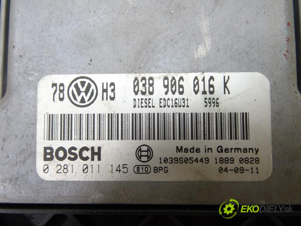 VW PASSAT B5.5 (3B3) 2000 - 2005    2.0 TDI 100 kW [136 KM] olej napędowy 2003 - 2005  riadiaca jednotka Motor 038906016K (Riadiace jednotky)