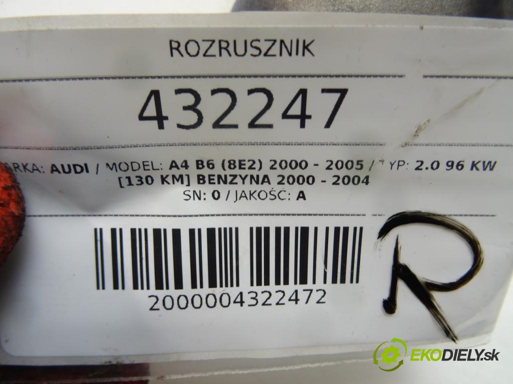 AUDI A4 B6 (8E2) 2000 - 2005    2.0 96 kW [130 KM] benzyna 2000 - 2004  Štartér 0001107073 (Štartéry)