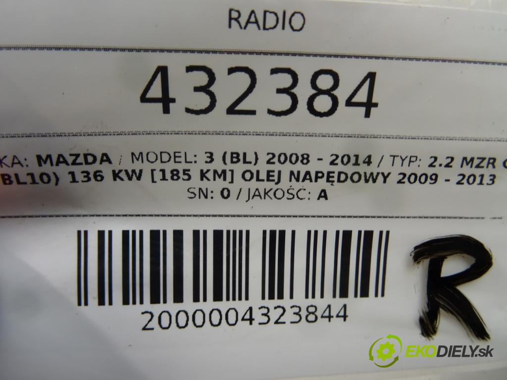 MAZDA 3 (BL) 2008 - 2014    2.2 MZR CD (BL10) 136 kW [185 KM] olej napędowy 20  RADIO BDA666ARXB (Audio zariadenia)