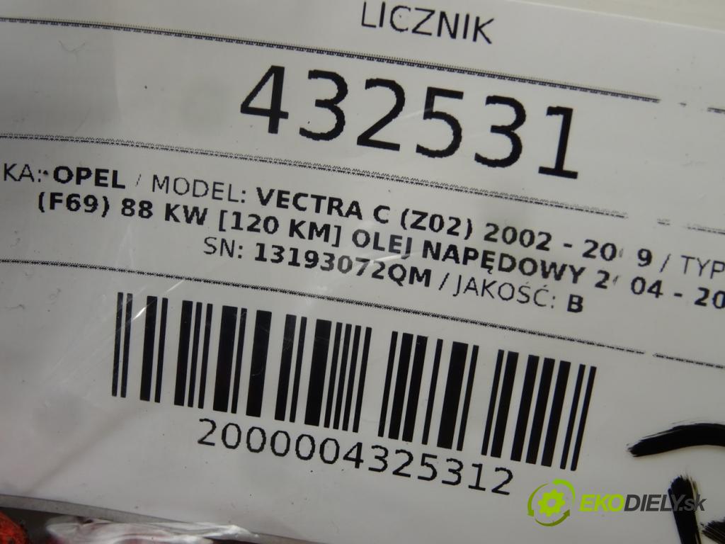 OPEL VECTRA C (Z02) 2002 - 2009    1.9 CDTI (F69) 88 kW [120 KM] olej napędowy 2004 -  Prístrojovka 13193072QM (Prístrojové dosky, displeje)