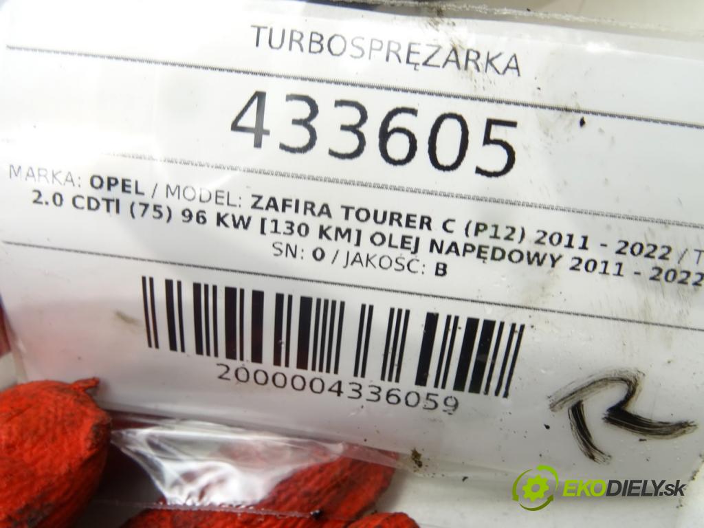 OPEL ZAFIRA TOURER C (P12) 2011 - 2022    2.0 CDTi (75) 96 kW [130 KM] olej napędowy 2011 -   Turbodúchadlo,turbo 55581460 (Turbodúchadlá (kompletné))