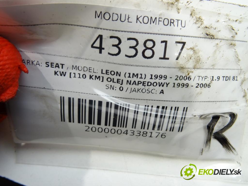 SEAT LEON (1M1) 1999 - 2006    1.9 TDI 81 kW [110 KM] olej napędowy 1999 - 2006  modul komfortu 1C0959799E (Moduly komfortu)