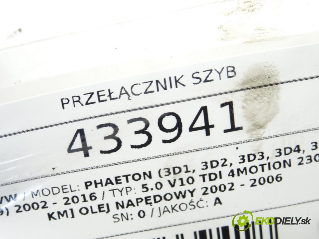 VW PHAETON (3D1, 3D2, 3D3, 3D4, 3D6, 3D7, 3D8, 3D9) 2002 - 2016    5.0 V10 TDI 4motion 230 kW [313 KM] olej napędowy   Prepínač okien 3D1959857B (Prepínače, spínače, tlačidlá a ovládače kúrenia)