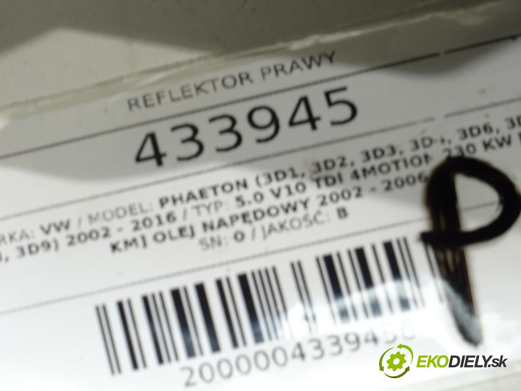 VW PHAETON (3D1, 3D2, 3D3, 3D4, 3D6, 3D7, 3D8, 3D9) 2002 - 2016    5.0 V10 TDI 4motion 230 kW [313 KM] olej napędowy   Svetlomet pravy 3D1941016J (Pravé)