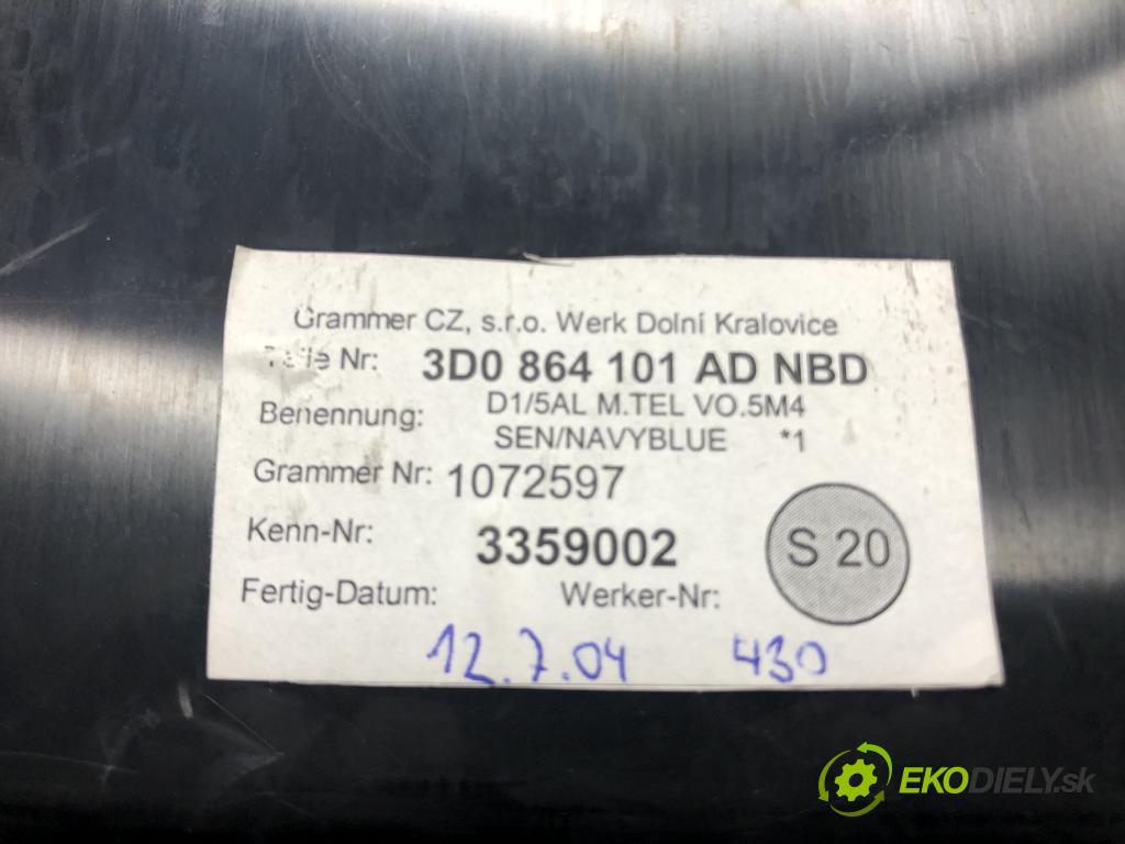 VW PHAETON (3D1, 3D2, 3D3, 3D4, 3D6, 3D7, 3D8, 3D9) 2002 - 2016    5.0 V10 TDI 4motion 230 kW [313 KM] olej napędowy   Lakťová opierka 3D0864101AD (Lakťové opierky)