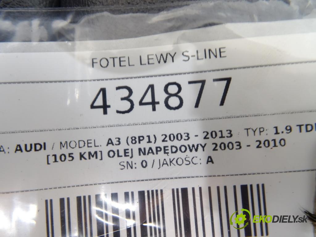 AUDI A3 (8P1) 2003 - 2013    1.9 TDI 77 kW [105 KM] olej napędowy 2003 - 2010  Sedadlo ľavy S-LINE