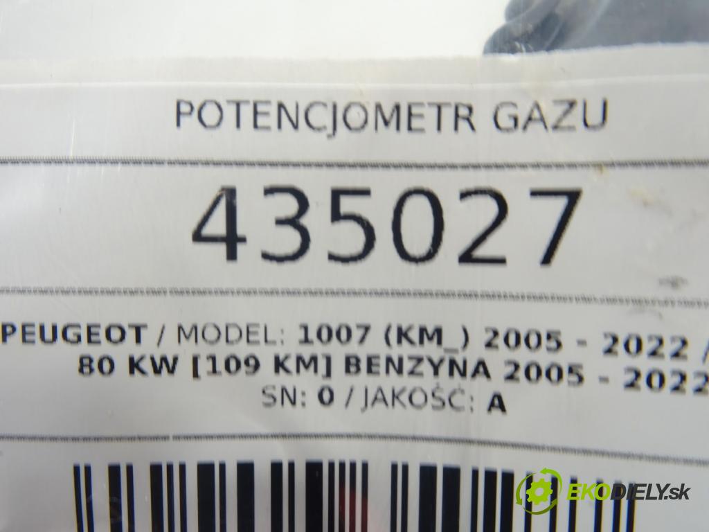 PEUGEOT 1007 (KM_) 2005 - 2022    1.6 16V 80 kW [109 KM] benzyna 2005 - 2022  Potenciometer plynového pedálu 9652770080 (Pedále)