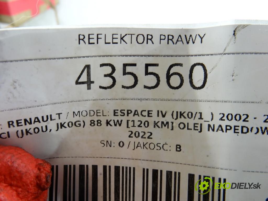 RENAULT ESPACE IV (JK0/1_) 2002 - 2022    1.9 dCi (JK0U, JK0G) 88 kW [120 KM] olej napędowy   Svetlomet pravy  (Pravé)
