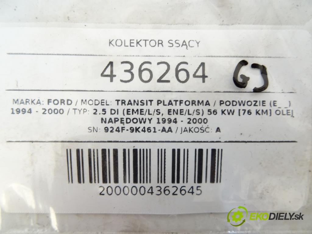 FORD TRANSIT Platforma / podwozie (E_ _) 1994 - 2000    2.5 DI (EME/L/S, ENE/L/S) 56 kW [76 KM] olej napęd  Potrubie sacie, sanie 924F-9K461-AA (Sacie potrubia)