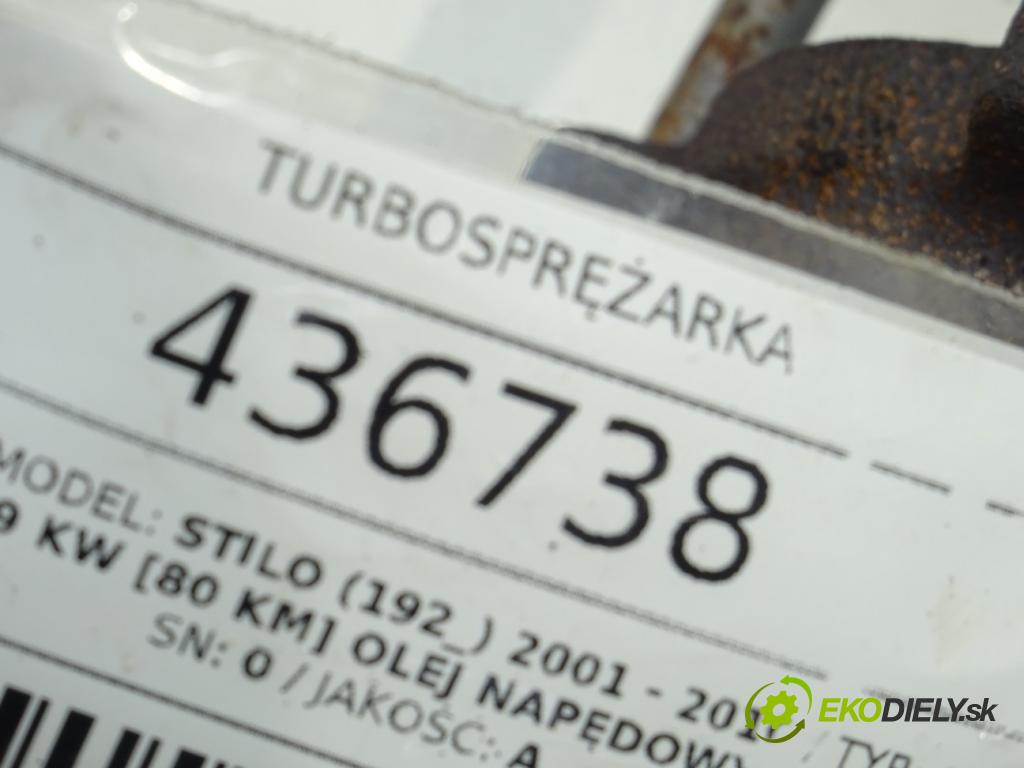 FIAT STILO (192_) 2001 - 2010    1.9 JTD (192_XF1A) 59 kW [80 KM] olej napędowy 200  Turbodúchadlo,turbo 46556011 (Turbodúchadlá (kompletné))