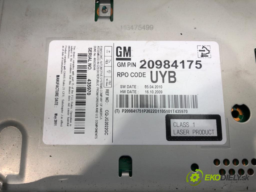 OPEL ASTRA J (P10) 2009 - 2015    1.3 CDTI (68) 70 kW [95 KM] olej napędowy 2009 - 2  RADIO 20984175 (Audio zariadenia)