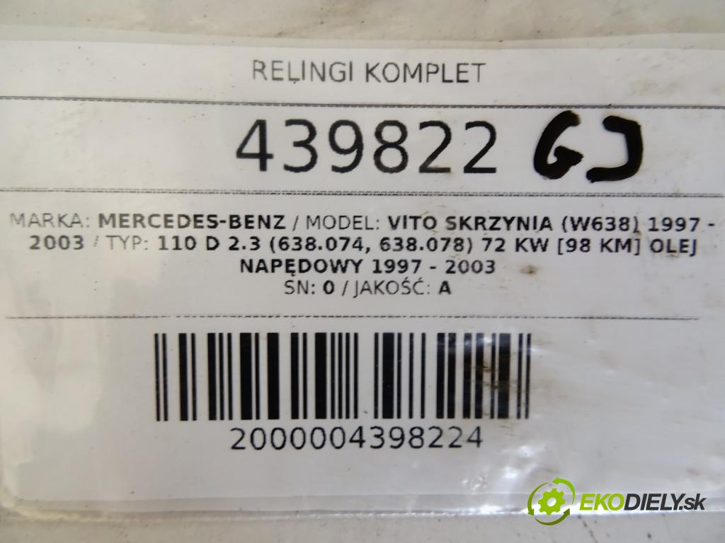 MERCEDES-BENZ VITO Skrzynia (W638) 1997 - 2003    110 D 2.3 (638.074, 638.078) 72 kW [98 KM] olej na  ŽELEZNICE:  (Strešné lyžiny)