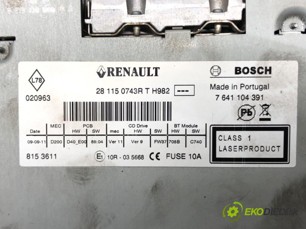 RENAULT SCÉNIC III (JZ0/1_) 2008 - 2022    1.5 dCi (JZ02, JZ0R) 70 kW [95 KM] olej napędowy 2  RADIO 281150743R (Audio zariadenia)