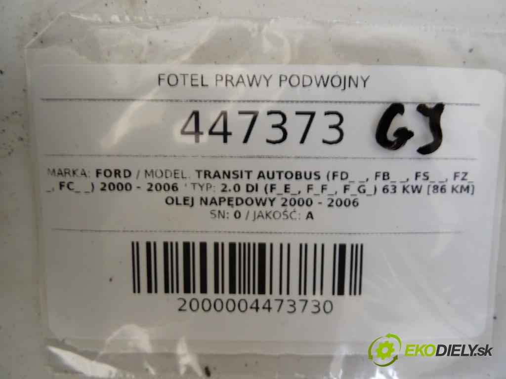 FORD TRANSIT Autobus (FD_ _, FB_ _, FS_ _, FZ_ _, FC_ _) 2000 - 2006    2.0 DI (F_E_, F_F_, F_G_) 63 kW [86 KM] olej napęd  Sedadlo pravy DVOJNÁSOBEK:  (Sedačky, sedadlá)