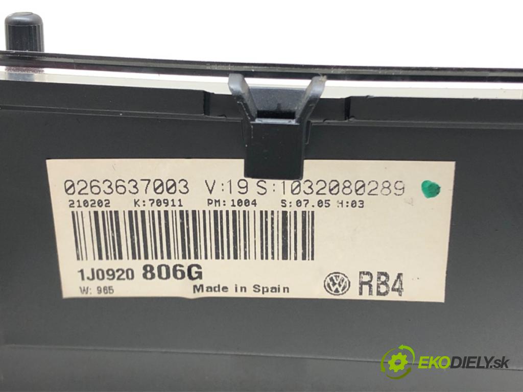 VW GOLF IV Variant (1J5) 1999 - 2006    1.9 TDI 74 kW [101 KM] olej napędowy 2000 - 2006  Prístrojovka 1J0920806G (Prístrojové dosky, displeje)