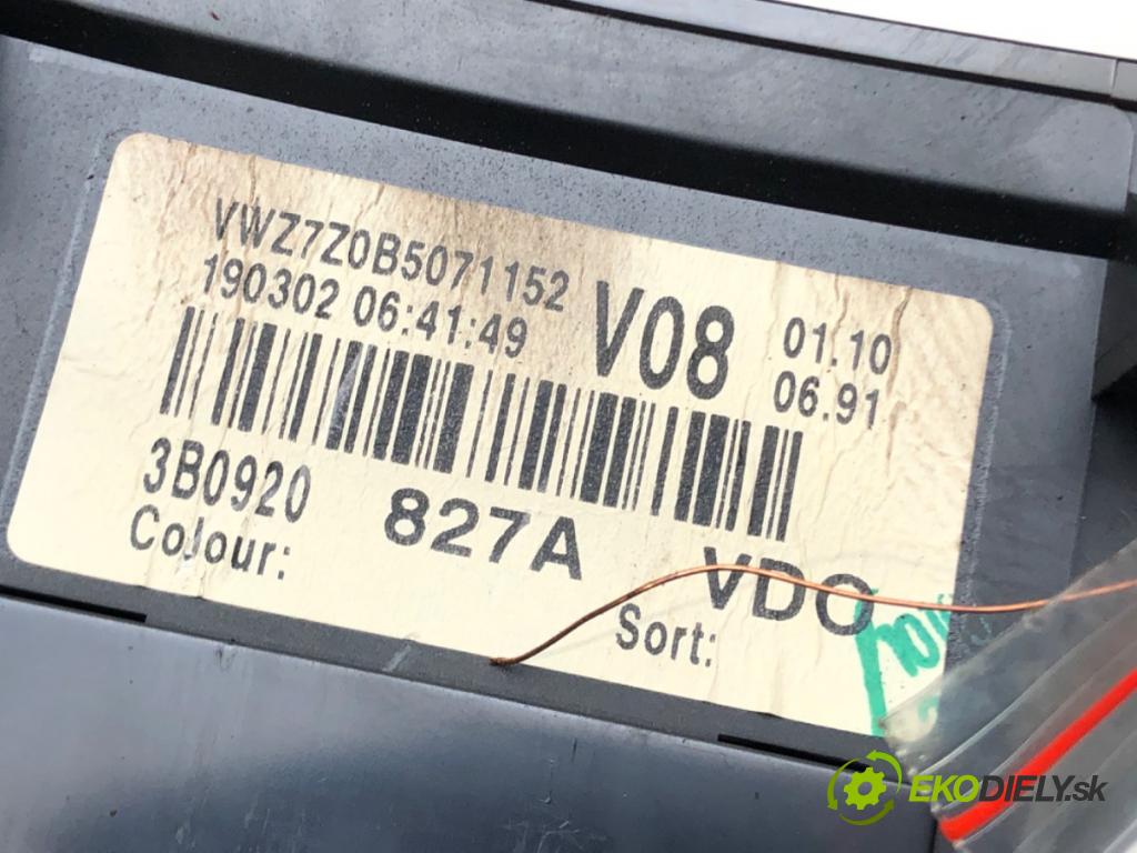 VW PASSAT B5.5 (3B3) 2000 - 2005    1.9 TDI 96 kW [130 KM] olej napędowy 2000 - 2005  Prístrojovka 3B0920827A (Prístrojové dosky, displeje)