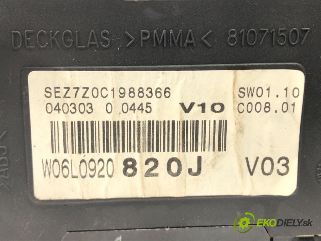 SEAT CORDOBA (6L2) 2002 - 2009    1.4 TDI 55 kW [75 KM] olej napędowy 2002 - 2005  Prístrojovka 6L0920820J (Prístrojové dosky, displeje)